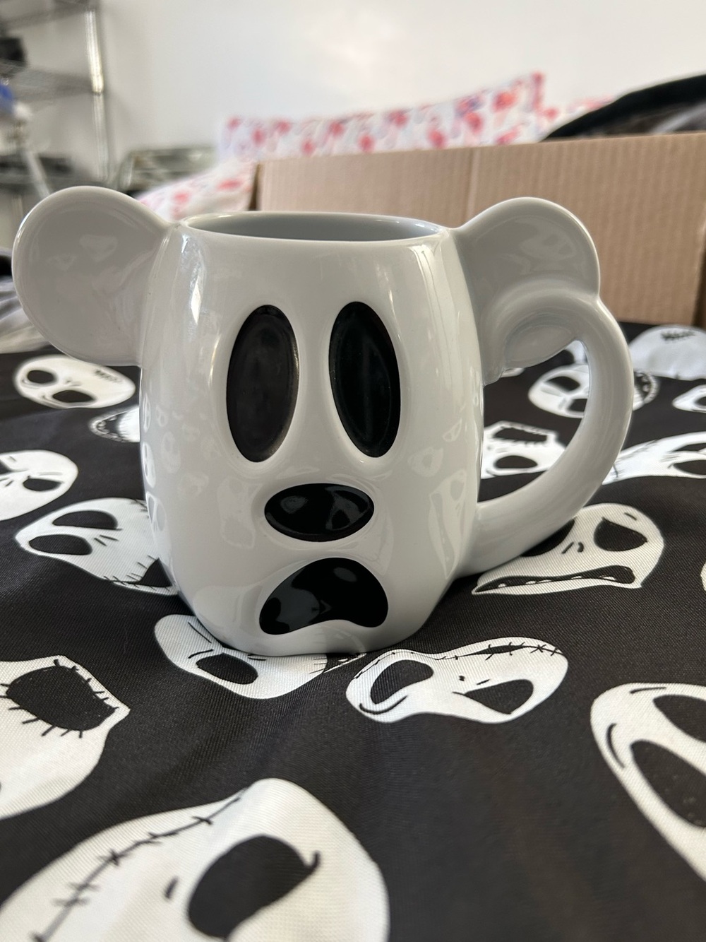 Disney Parks White Ghost Face Mickey Mouse Ceramic Mug - Halloween BOO TO YOU